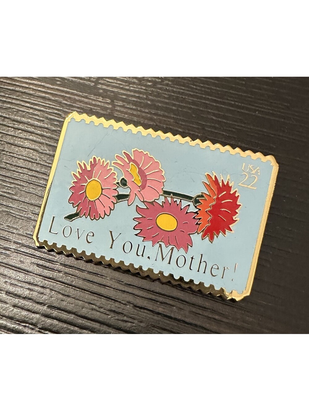 Love You Mother Stamp Pin Floral USA 22 Postage Tribute Mothers Day Vintage VGC